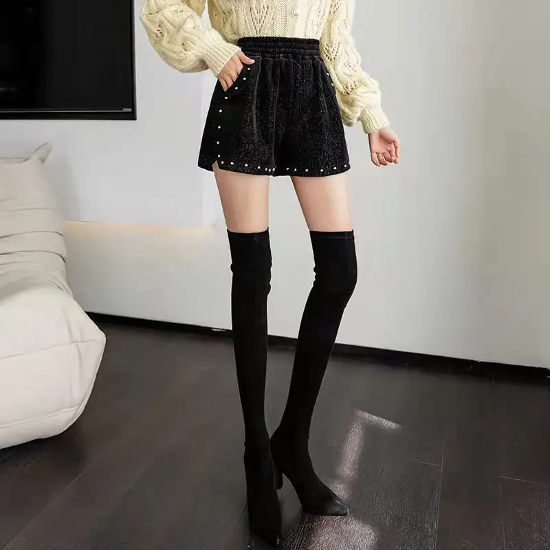 Fashion High Waist Black Shorts Spring Autumn New All-match Loose Patchwork Wide Leg Pants Elegant Korean Women Clothing S-2XL