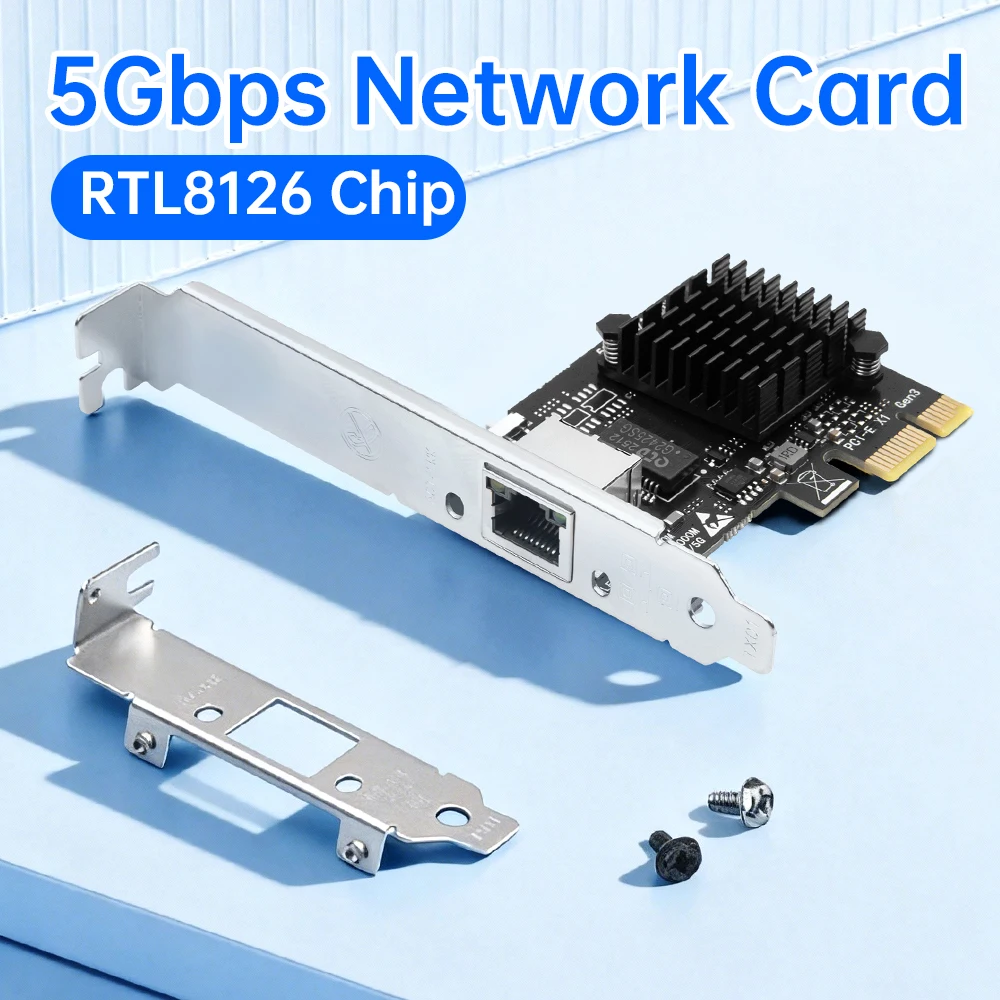 5Gbps PCIE-RJ45 네트워크 카드 RTL8126 5000Mbps 기가비트 이더넷 LAN 어댑터 데스크탑용 직접 속도 데이터 전송