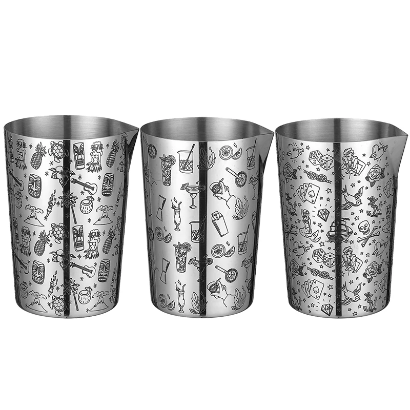 800ml Metal Cocktail Mixing Glass-Stainless Steel Metal Bar Bartending Mixing Pitcher With Etched Pattern cocktail shaker cocktail measuring cup