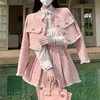 High Quality Tassel Design 2-Piece Sets Women Tweed Autumn New Solid Outfits Long Sleeve Short Jacket Coat + Pleated Skirt Suits 6