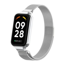 Enhanced Milanese Magnetic Metal Strap Replacement for Xiaomi Band 9 Active (Silver)