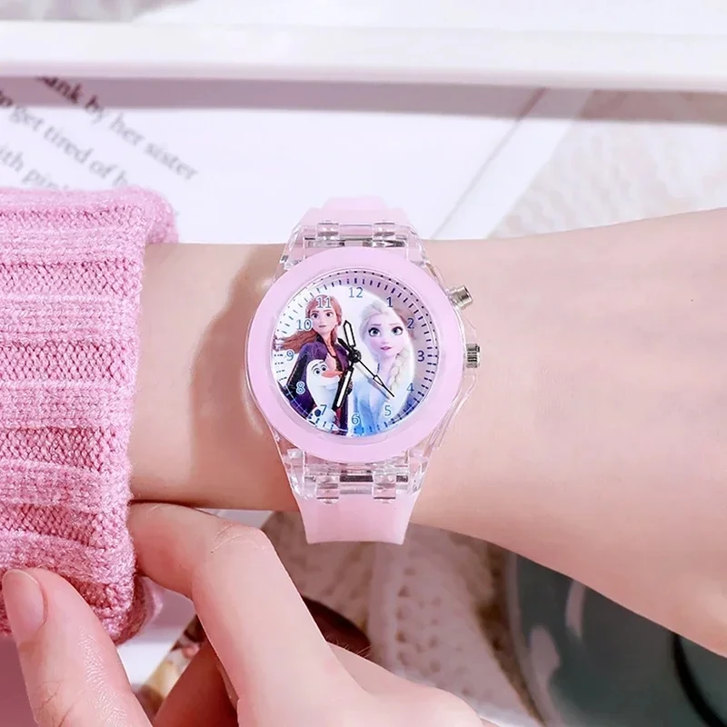 Mechanical Watch cartoon Pattern Led Glowing Flash Children Watch Toys Fashion Leather Quartz Wristwatch Christmas Gifts for Kid