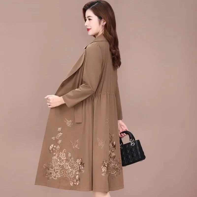 [Lined] Medium Long Windbreaker For Women In Spring Autumn 2024 New Temperament Age Reducing High-End Middle-Aged Mother Coat women s medium length skirt elegant style 2024 spring summer slim round neck solid color temperament fashion large hem dresses