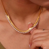 E.B.belle Latest Chain AAA Cubic Zirconia Herringbone Chain Choker Necklace Stainless Steel Gold Plated Necklaces For Women