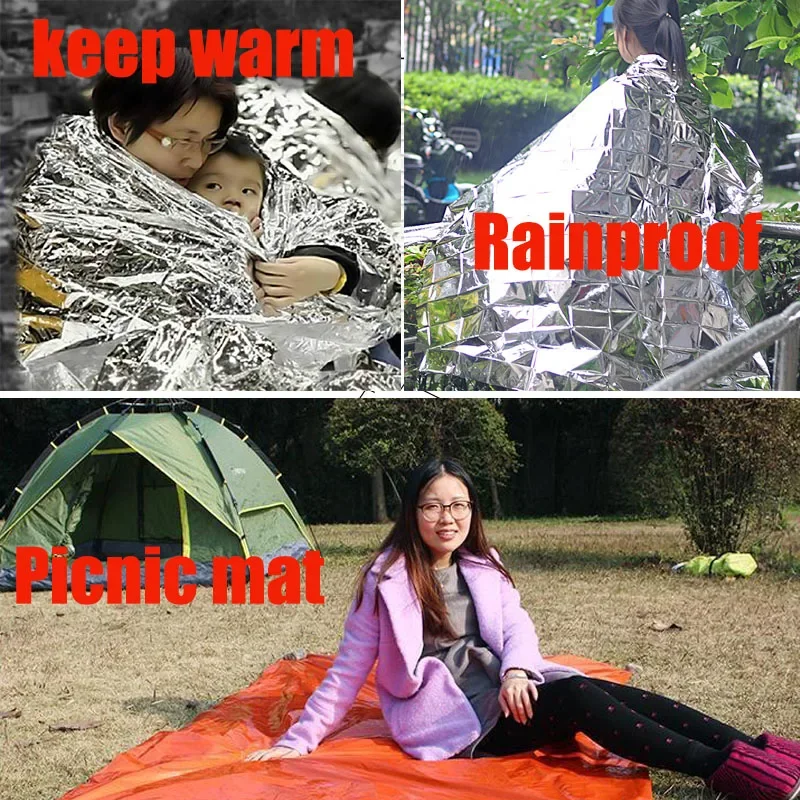 Emergency Blanket Outdoor Survival First Aid Molle Rescue Kit Windproof Waterproof Foil Thermal Blanket for Camping Hiking