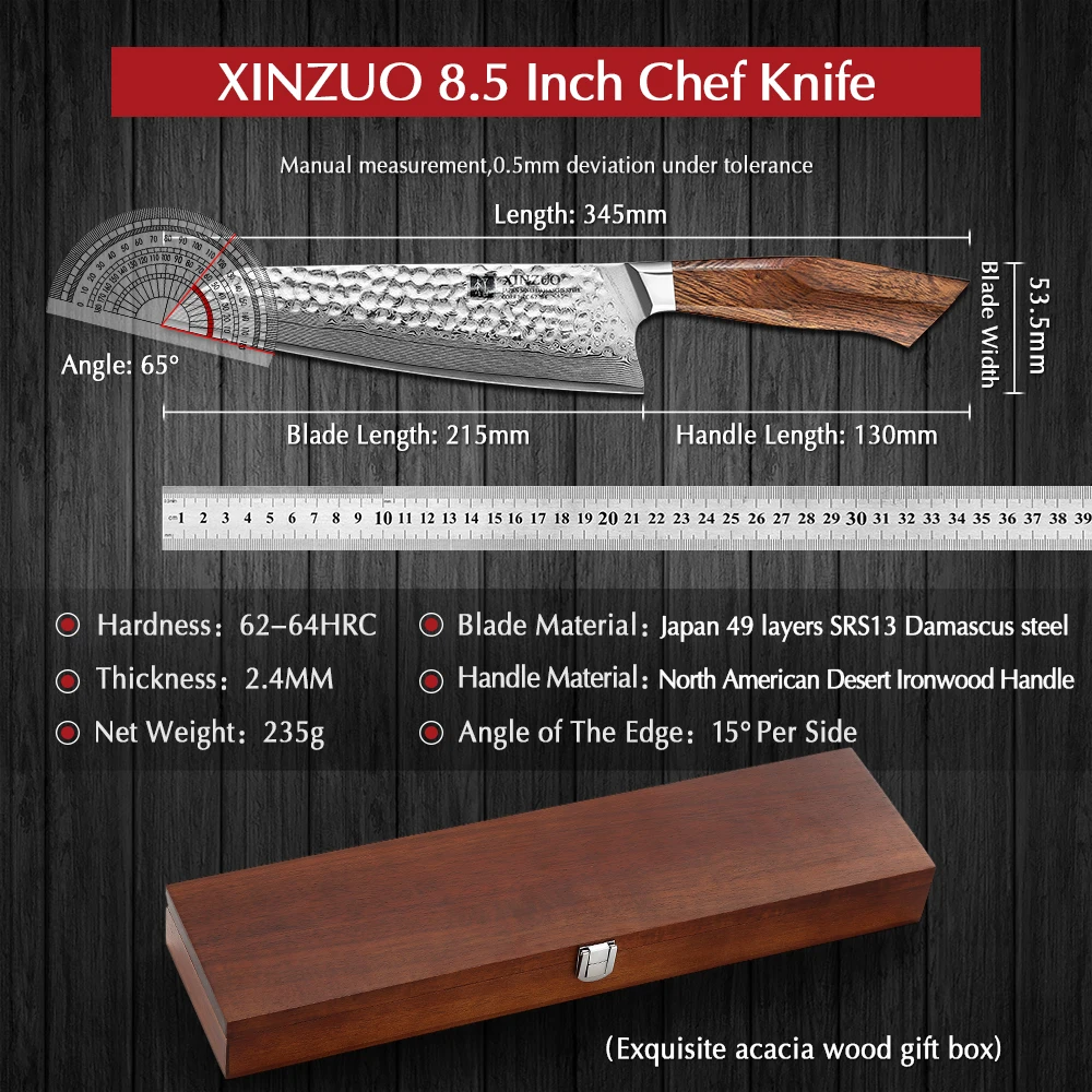 XINZUO 8.5'' Chef Kitchen Knives Japanese SRS13/R2/SG2 Powder Steel Core Damascus Steel Meat Knife Desert Ironwood Handle - Image 6