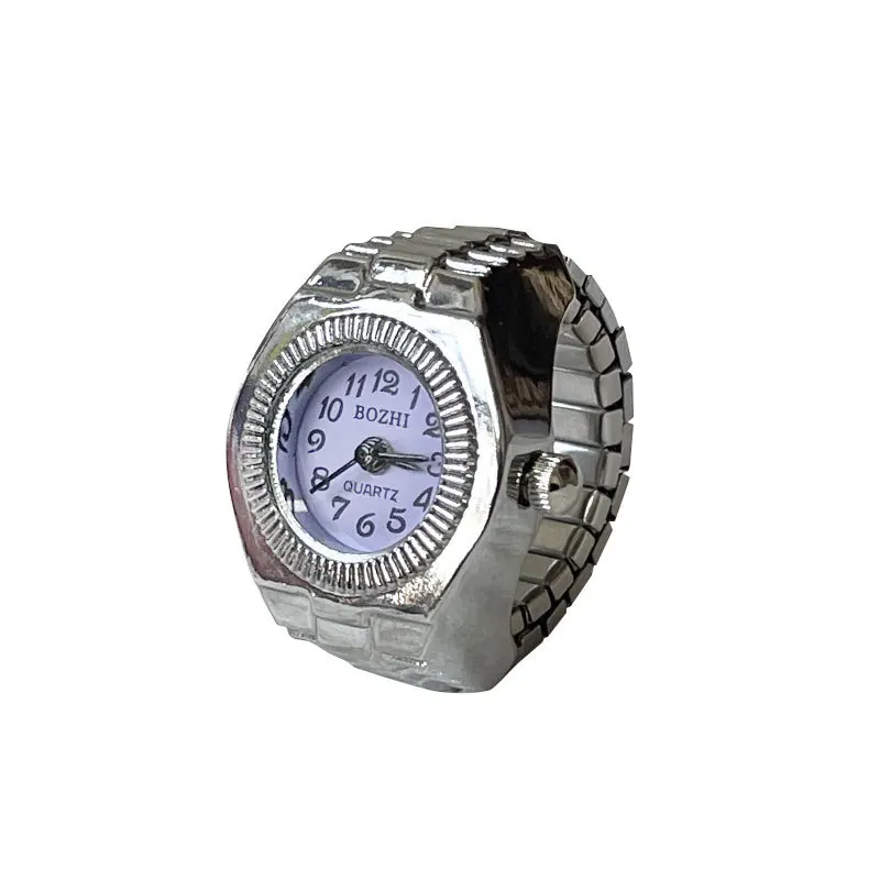 Retro Punk Finger Watch Mini Elastic Strap Alloy Watches Couple Rings Jewelry Vintage Clock Roman Quartz Watch Ring Women Girls
