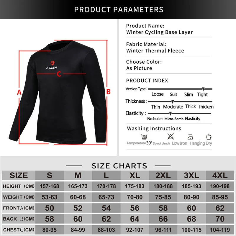 X-TIGER Men's Cycling Shirts Summer Winter Long Sleeve Cycling Blouse Warm Thermal Round Neck Slim Bottoming Base Layer cycling shirt,cycling long sleeve shirt