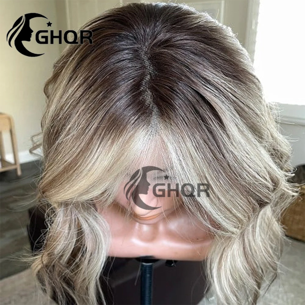 Ombre Ash Blonde 360 Wig Highlight Ash Brown Blonde Human Hair