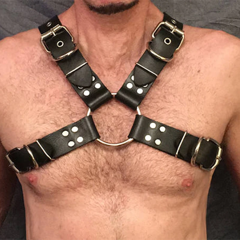 Leather Fetish Gay BDSM Men Harness Belts Adjustable Sexual Gay Bondage Clothing Body Chest Harness Straps for Rave Party Stage