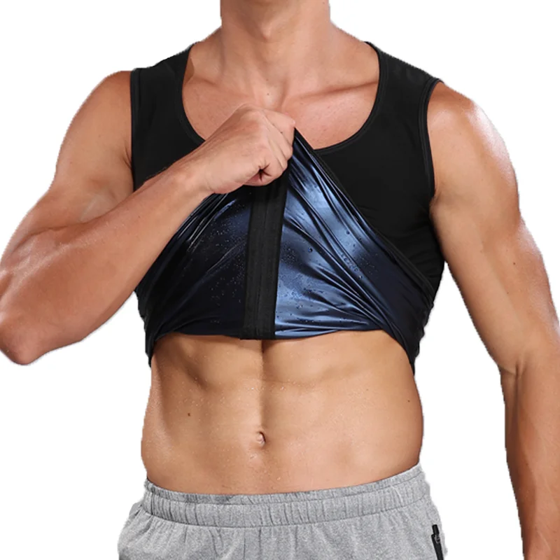 Men Sauna Sweat Vest Hot Polymer Corset Compression Waist Trainer Vest Workout Tank Top Zipper Weight Loss Body Shaper Shirt