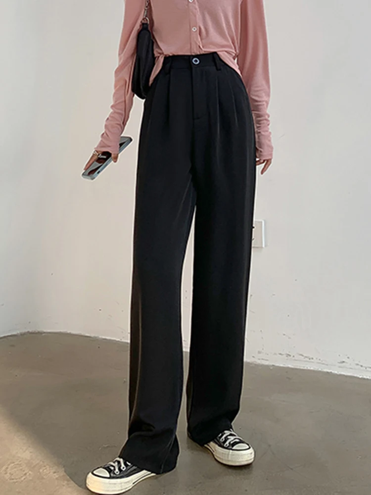 Spring Casual Suit Pants Women Elegant Office Ladies Work Wide Leg Straight Bottoms Sweatpants Women Baggy Korean 2023 Black