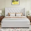 Full Size Bed Frame with Velvet Tufted Headboard, Curved Wingback Design, Wooden Slats Support, Upholstered Bed Frame 3