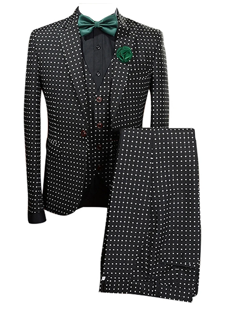 Men's Polka Dots One Button Suit Three Pieces Notch Lapel Tuxedos for Formal/Party