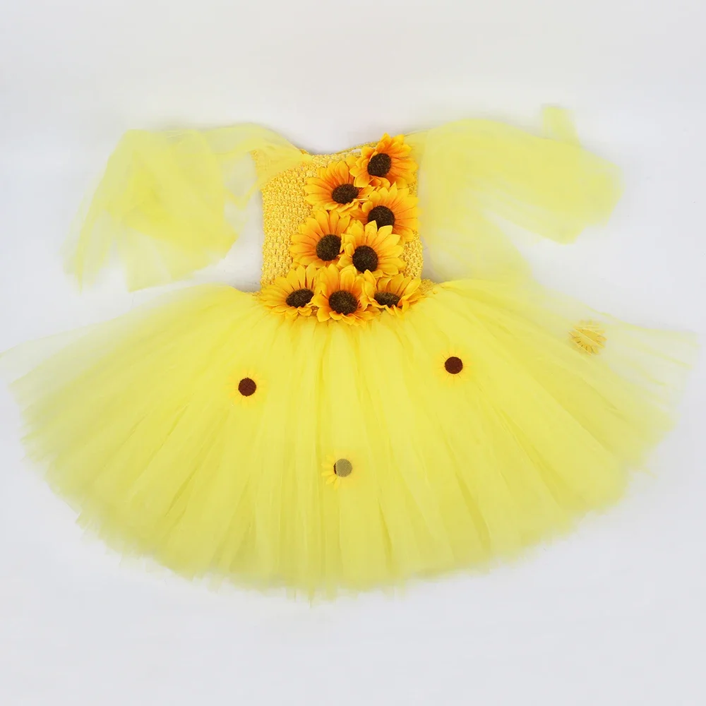 Fall Autumn Sunflower Fairy Princess Dress for Girls Thanksgiving