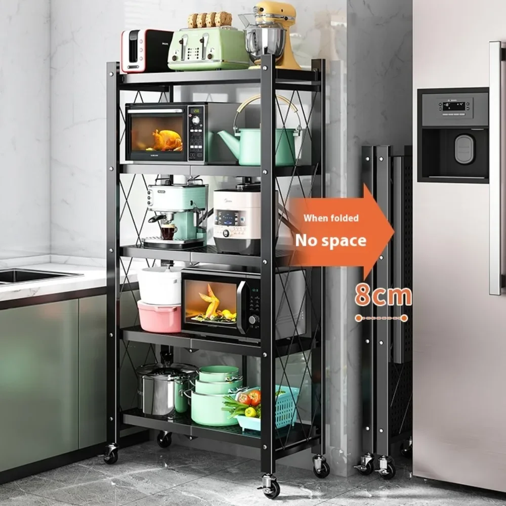 Kitchen Storage Rack storage rack folding shopping cart kitchen storage cart No Installation Multi-layer Folding Mobile Organize Cart Multi Purpose Shelves