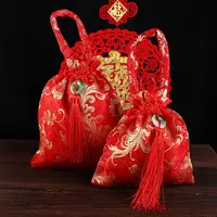 Sac à main en toile à cordon de serrage, 1 pièce, sac à sucre avec pompon à nœud chinois, sac à main de grande capacité pour mariage 3