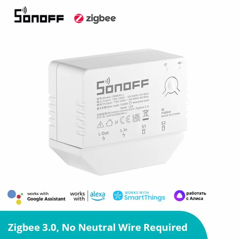 SONOFF No Neutral Wire Required ZBMINI-L Zigbee Smart Switch Support Alexa Google Assistant/Alice Works With Window/door Sensor 