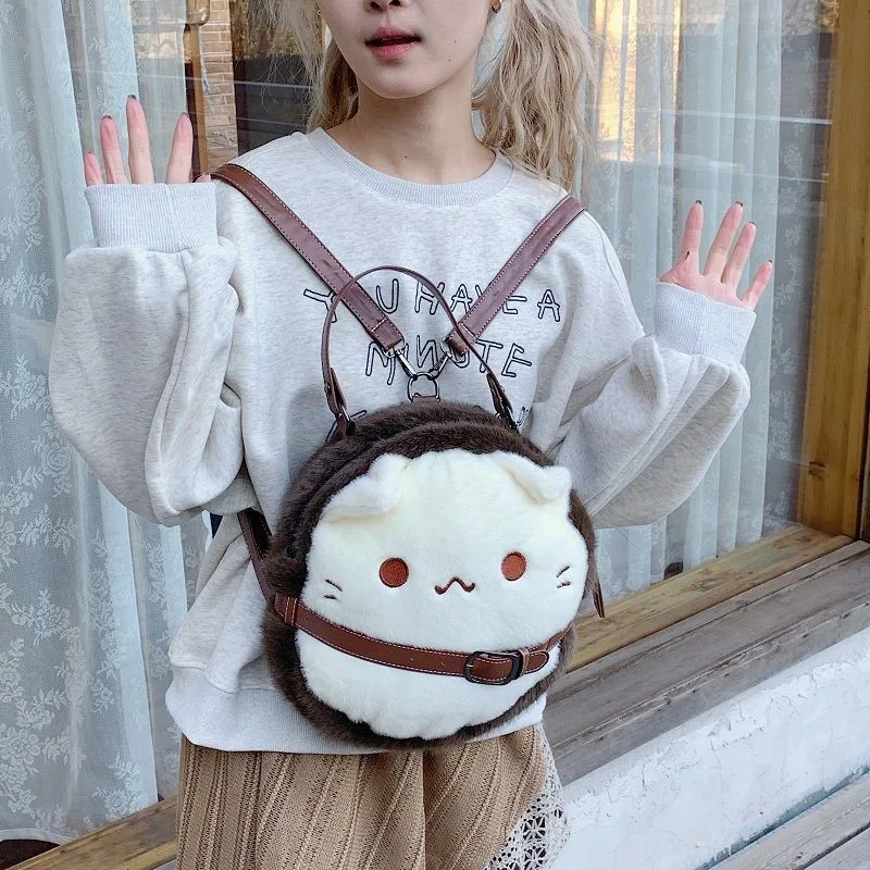 JIAERDI Harajuku Cat Mini Backpack Women 2025 Sweet Cute Plush Soft Handle Y2k Hand Bag Female Casual Crossbody Bag Aesthetic
