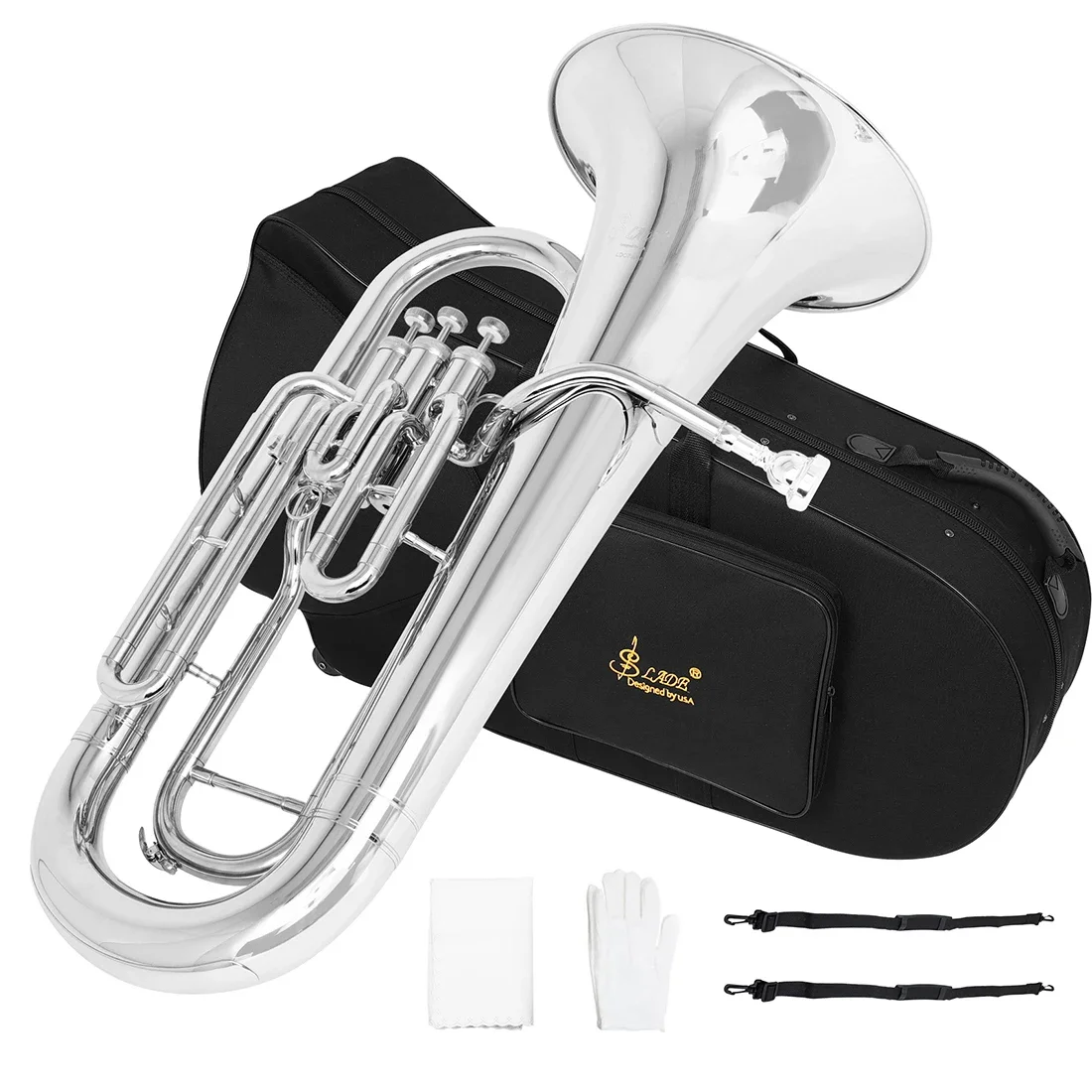 SLADE Bb Flat Euphonium 3-Key Vertical Key Professional Brass Instrument Silver Plated Baritone Horn for Musicians