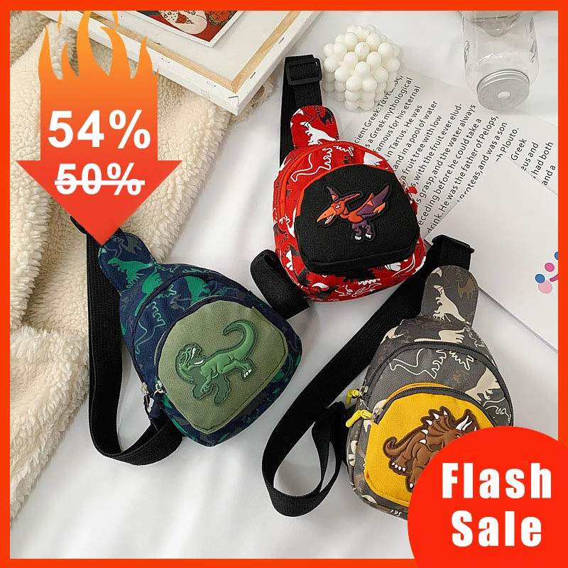Kids Waist Bags Cartoon Dinosaur Print Outdoor Travel High Capacity Crossbody Zipper Bag Girl Boy Gift Children Chest Pouch Pack