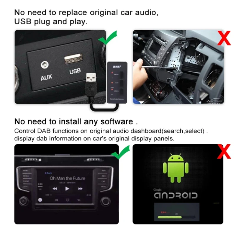 DAB USB Adapter for Audi BMW Benz Volvo Ford Peugeot Citroen DS VW Skoda Honda Toyota Landrover Jaguar Nissan Porsche Stereo
