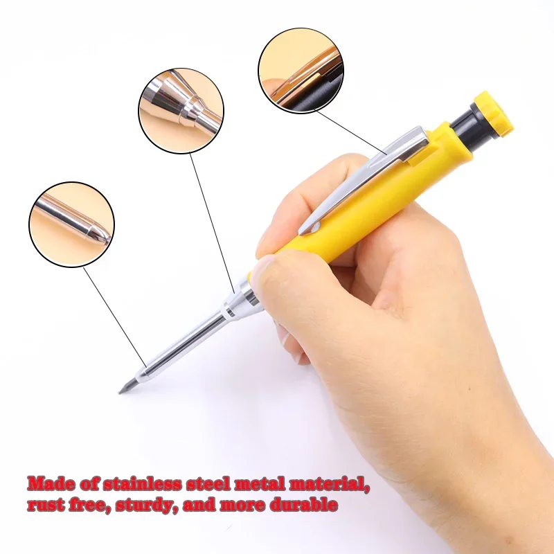 Metal Aluminum Rod Deep Hole Woodworking Pen, Long-Head Woodworking Marker, 2.8MM Mechanical Pencil, Built-in Pencil Knife 5