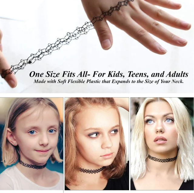 Accessoire Mode Années 90 12 Colliers Tatouage Ras Du Cou - Multicolores Style Années 90 - Colliers élastiques Fleuris Collier élastique Coloré