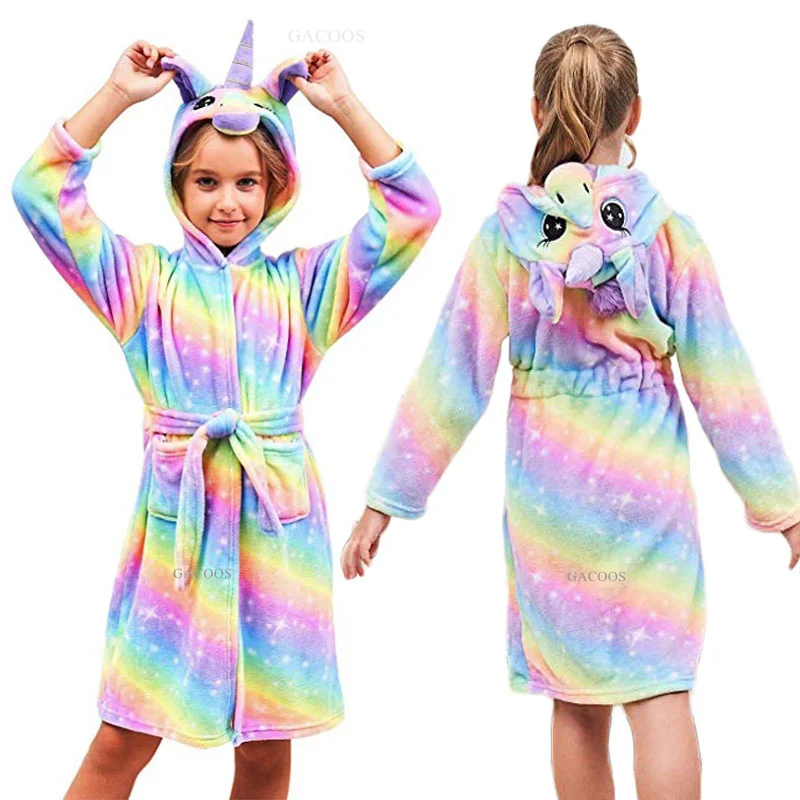 Animal Bathrobes for Girls Children's Pajamas Flannel Winter Boys Unicorn Robes Kids Home Clothing Baby Girl Warm Soft Nightgown kids pajamas set flannel pajamas child bathrobe kids robe