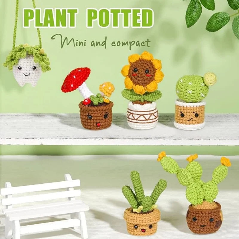 Crochet Kit MIUSIE 11 PCS Potted Plants Crochet Starter Kit Crochet Kit for Adults with Step-by-Step Video Tutorials Craft DIY Knitting