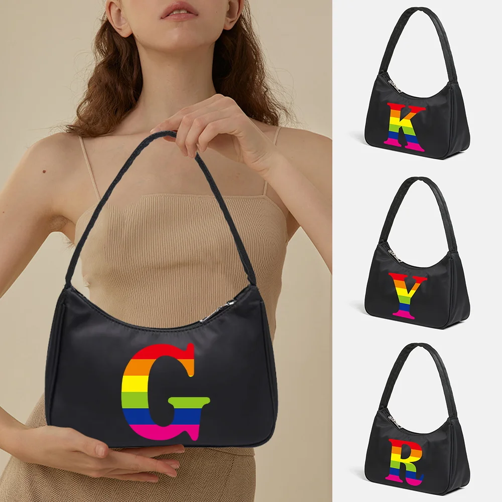 Underarm Bags Women Shoulder Pouch Daily Hobos Handbags Armpit Shopping Bags Zipper Tote Organizer Clutch Rainbow Lettern Series