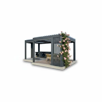 Pergola Motorizzata con Lamelle Orientabili, Gazebo da Esterno in Alluminio Rinforzato con Sistema di Copertura Parasole per Tutte le Stagioni, Tettoia per Patio e Giardino