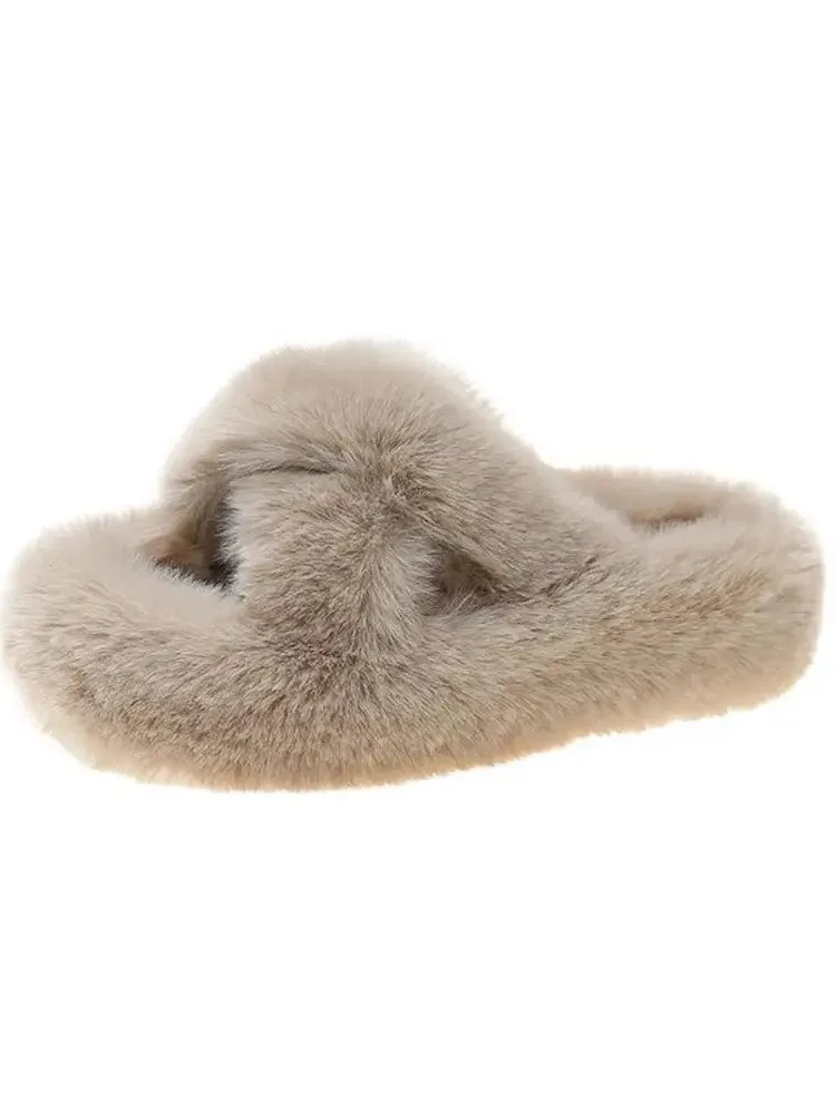 2023 New Korean version internet famous plush slippers for women's outdoor wear, autumn and winter fashion, thick soled home 5