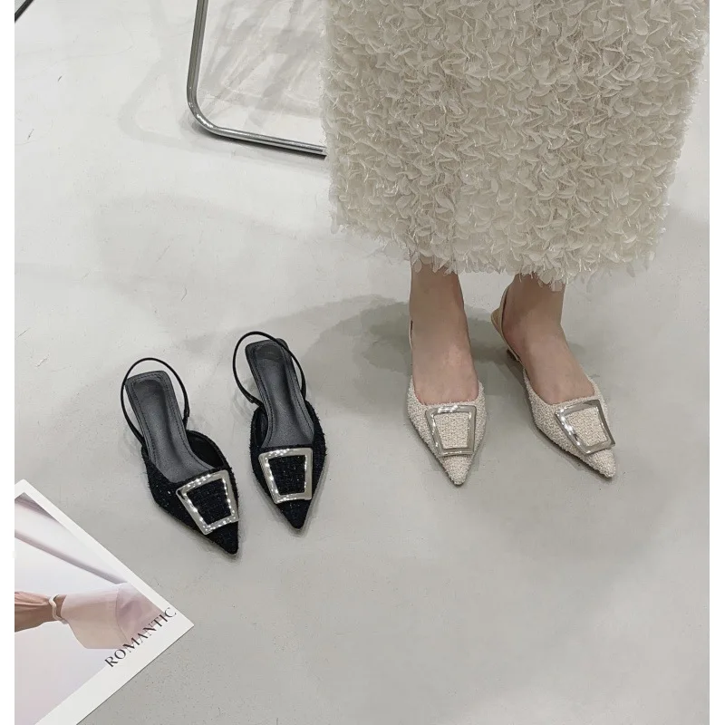 

Босоножки на высоком каблуке для женщин, Костюмные женские бежевые туфли, дамские туфли на высоком каблуке с пряжкой и острым носком, новинка весеннего сезона 2023, в стиле ретро, Cl