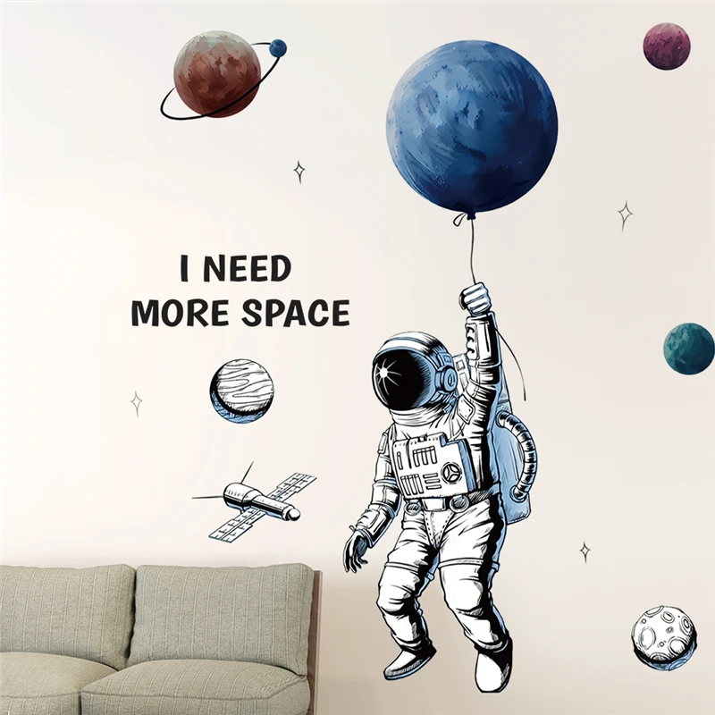 Creative Astronaut Planet Balloon Wall Stickers For Kids Bedroom Home Decoration Space Mural Art Nursery Decals Boy's Posters