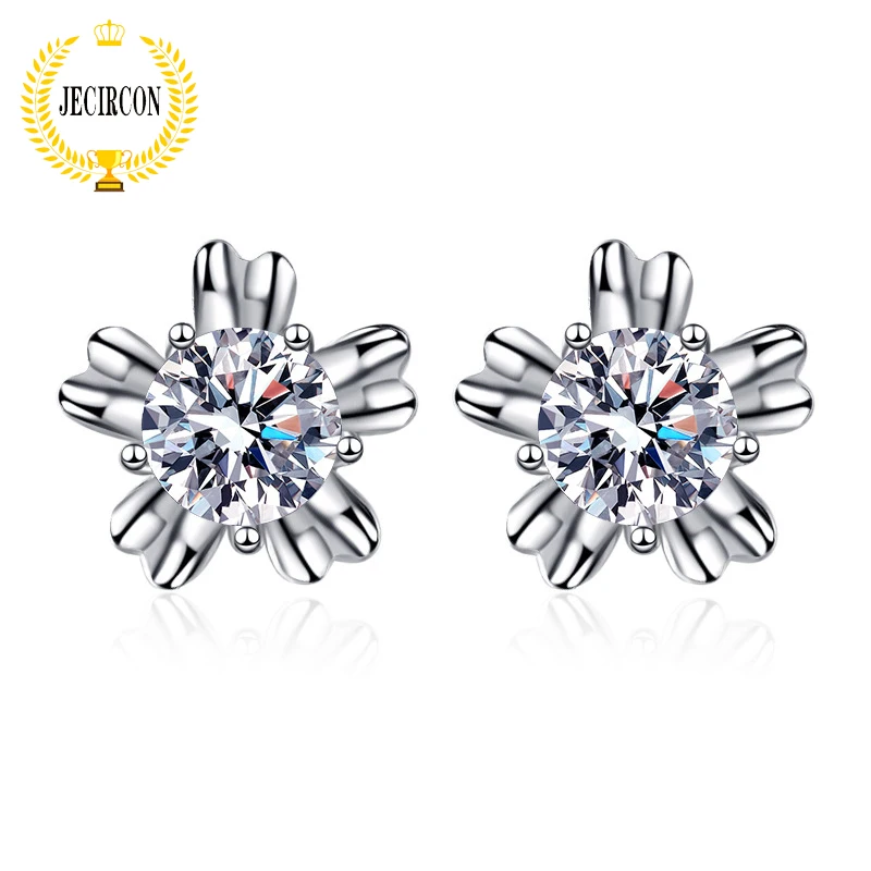 

JECIRCON 925 Sterling Silver Flower Earrings for Women D Color 0.5ct Moissanite Ear Studs Wedding Jewelry Gifts for Girlfriend