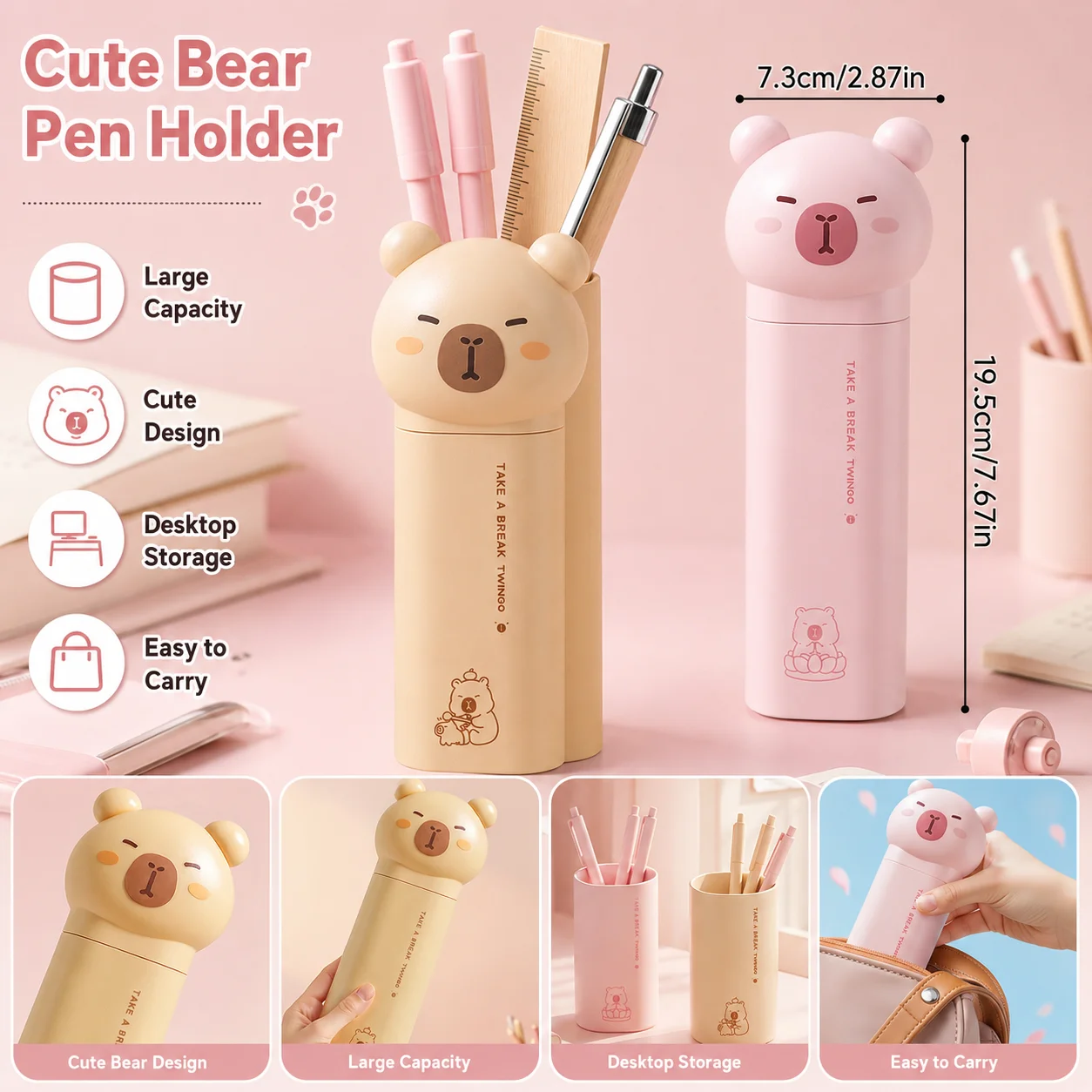 Charming Bear Pencil Case - Portable Standing Pen Holder & Spacious Stationery Organizer