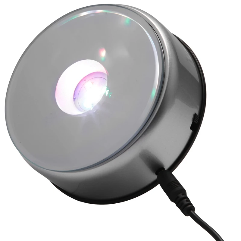 Display Turntable Base For Crystals Glass Art,LED Colored Rotating Crystal Display Base Stand With USB Cable 6