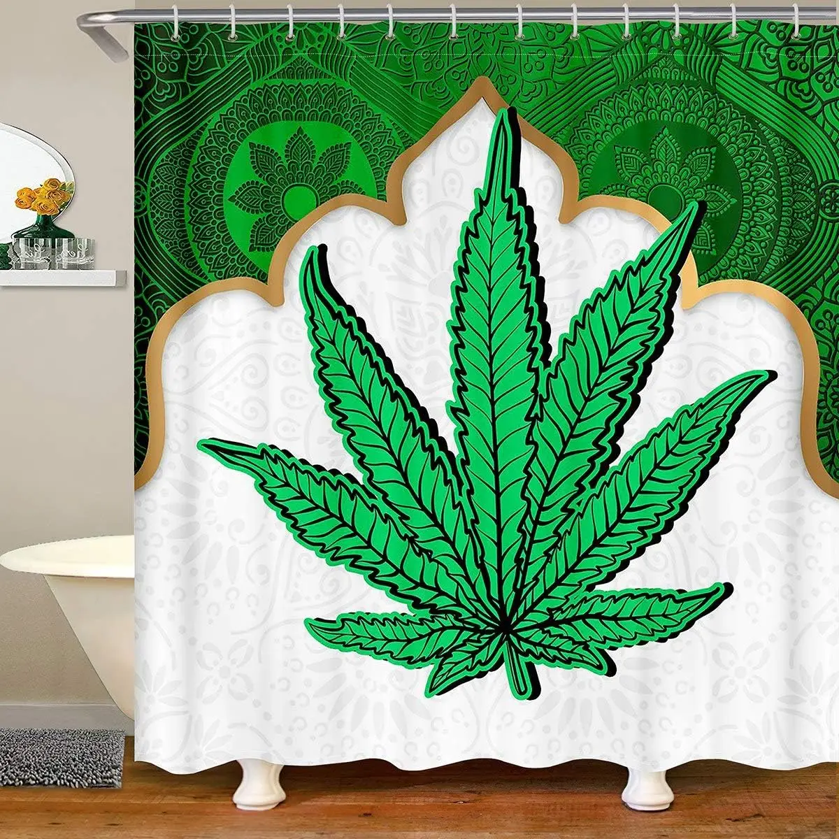 Cannabis Galaxis Duschvorhang - Marihuana Blätter Mit Sternenhimmel Design 180x200cm