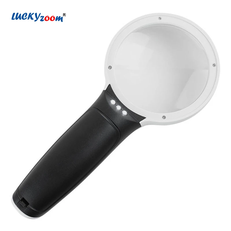 

Handheld 10X Illuminated Magnifier 75mm Large Area Magnifying Glass With LED Lights Double Layers Acrylic Optical Reading Lupa