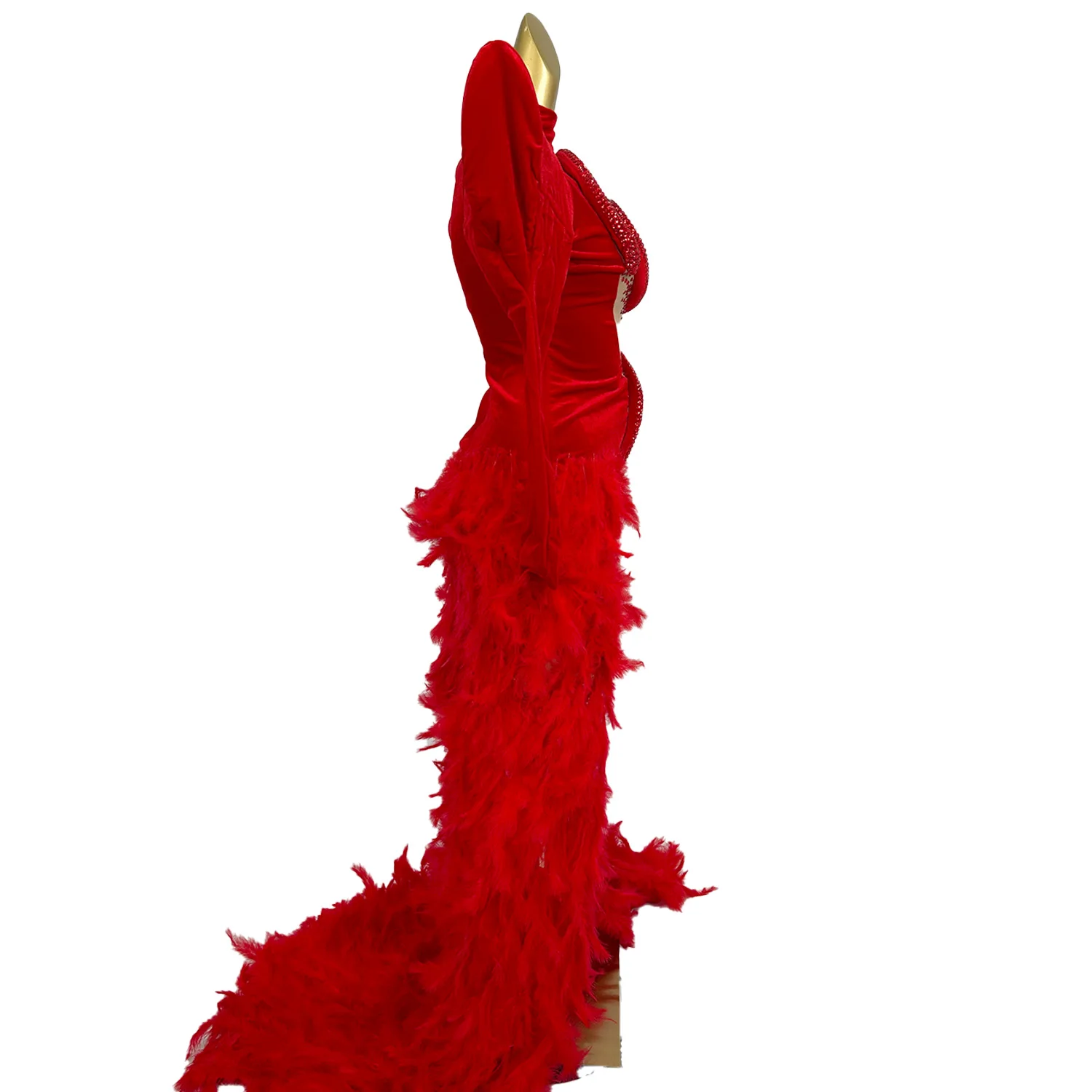Unique Red Feather Elegant Dress for Women Celebrate Costume Evening Party  Dress Blingbling Diamonds Birthday Gowns Shelifu - AliExpress 200000345