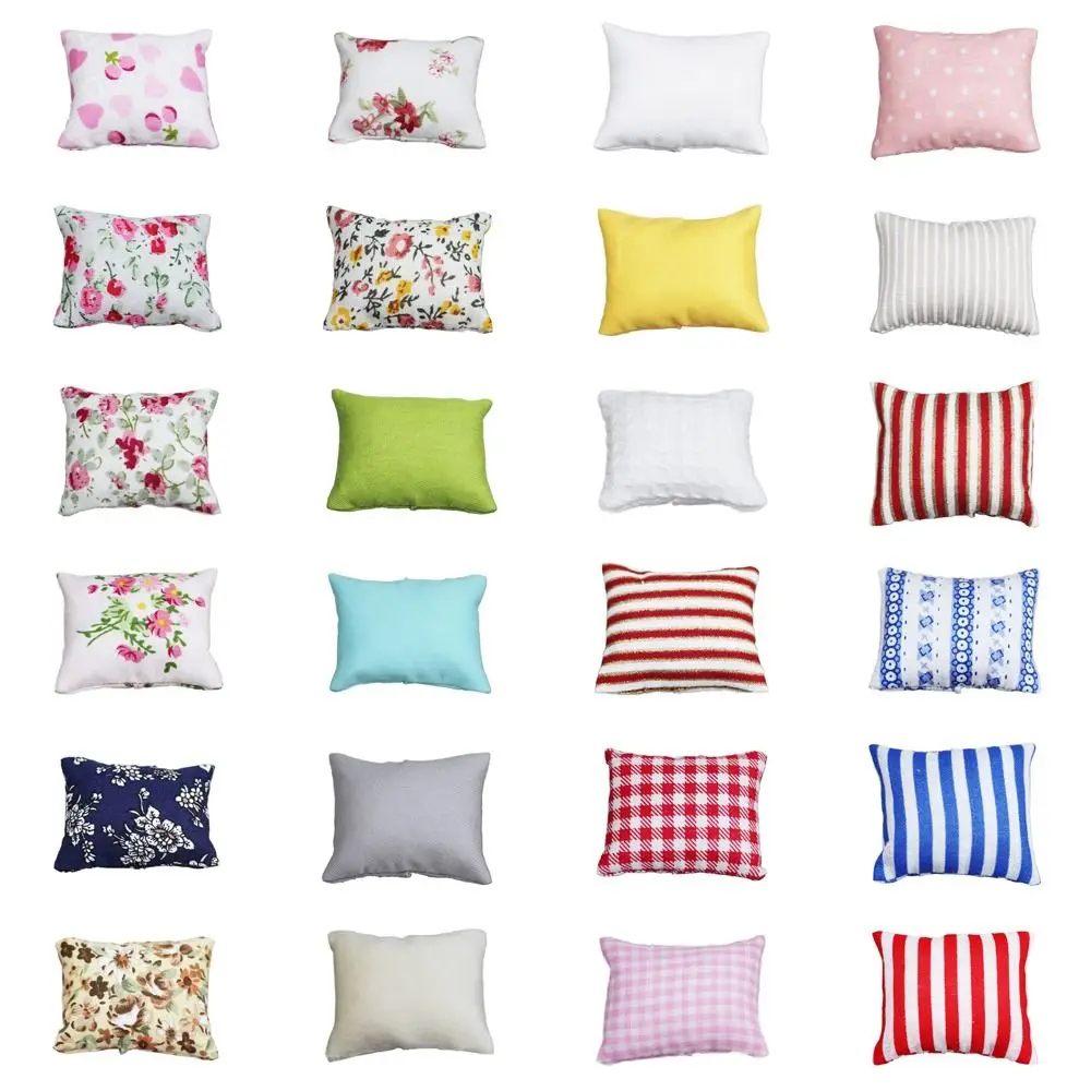 Miniature Dollhouse Furniture Mini Flower Pillow Wooden Sofa Cushion Simulation Plaid 1:12