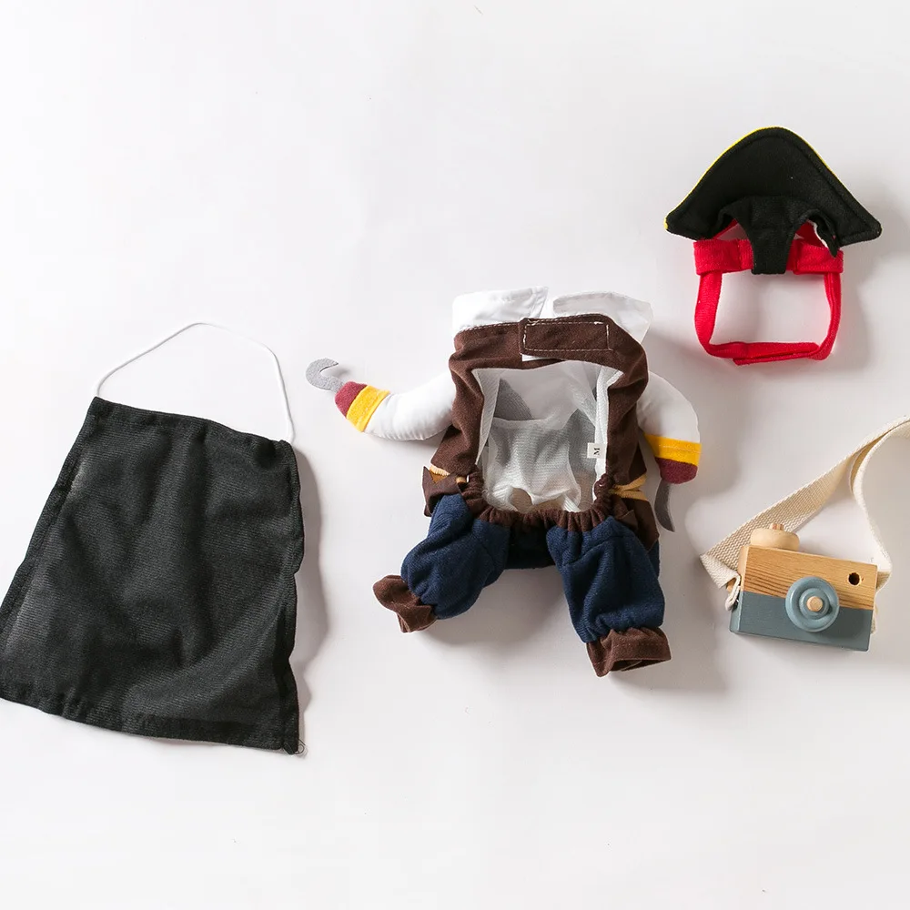 KittyNook Cat Co. Funny Pirate Cat Halloween Costume with hat, eyepatch & toy camera for a hilarious holiday look.