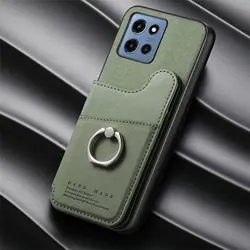 Elegant Double Button Magnetic Leather RFID Card Holder Wallet Back Case for Moto Edge 70 Pro (Green)