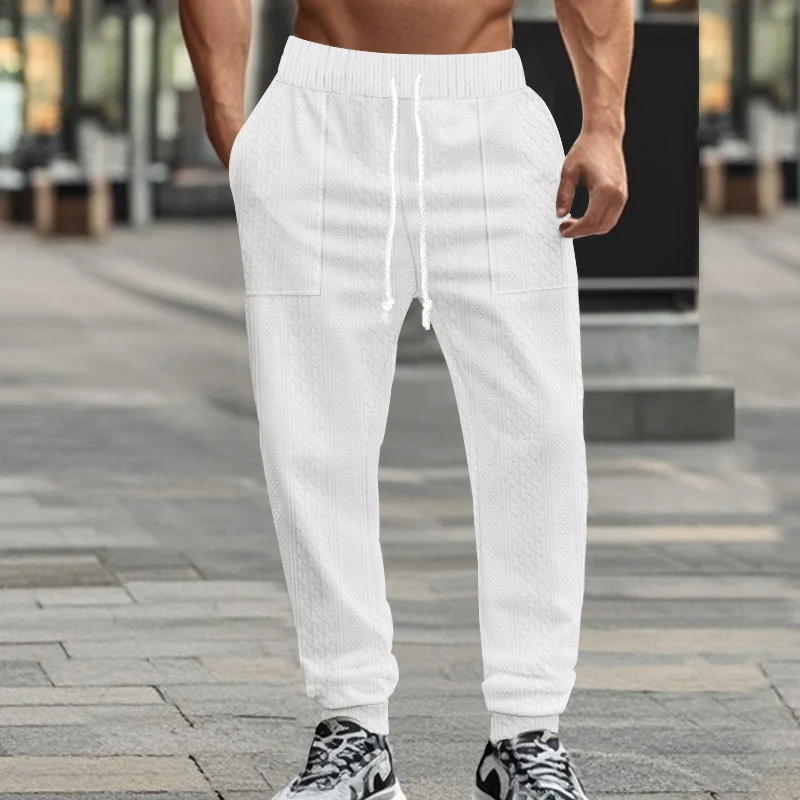 Men's solid color sweatpants American style men's casual pants home wear elastic belt soft and comfortable jogging pants