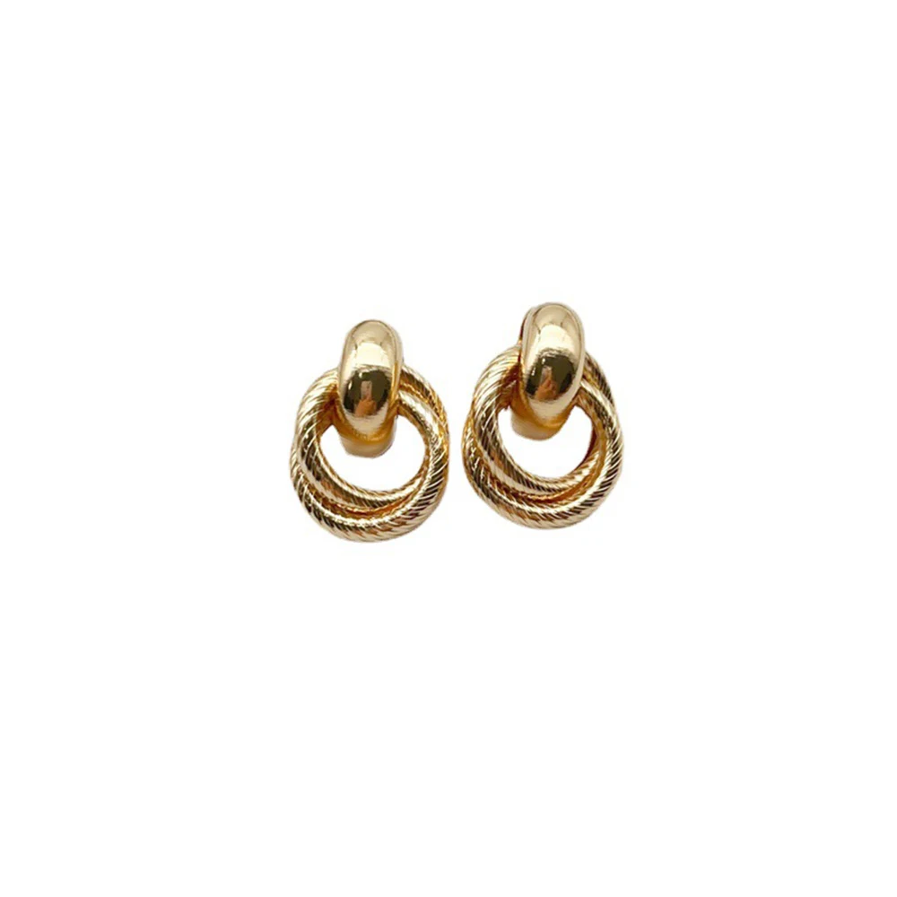 Korea Style Vintage Gold Color Geometric Clip On Earrings Fake Piercing Statement Jewelry Party Gift