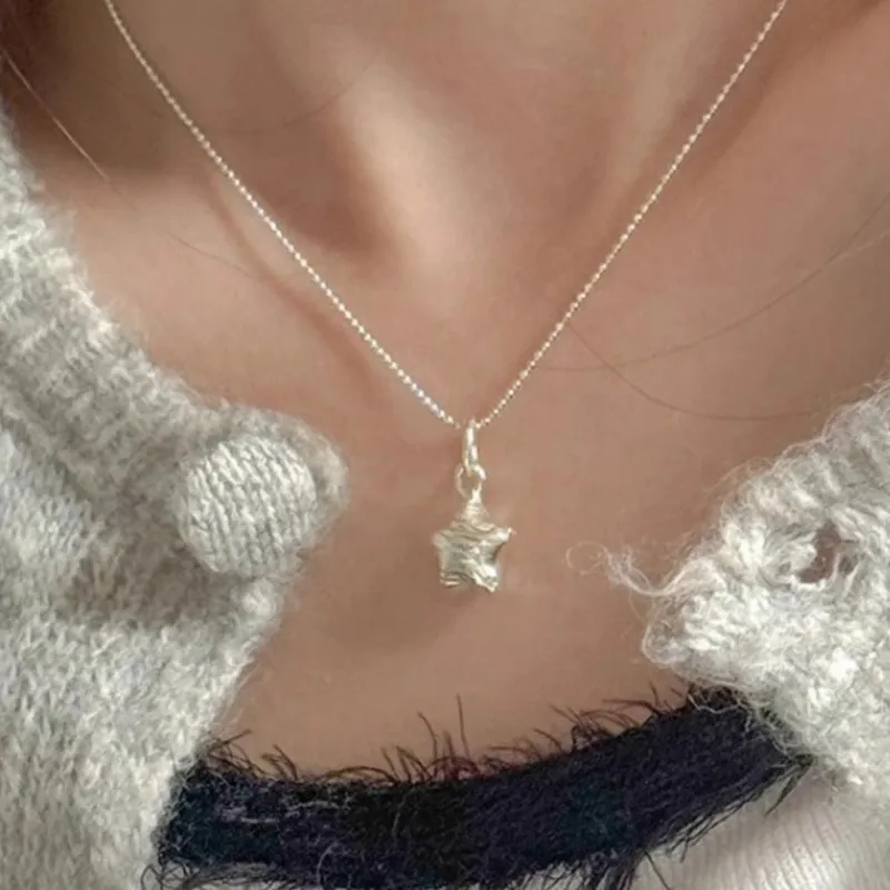 Silver Color Simple Fashion Brushed Star Shape Necklace for Women Elegant Adorable Sweater Necklace Party Jewelry Gifts