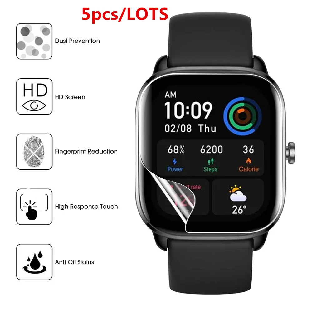 E ECSEM Compatible For Amazfit GTS 4 Case With Built-in Tempered Glass Screen Protector, Full Coverage Hard PC Ultra-Thin Protective Cover For Amazfit GTS 4 Accessories (Black&Clear