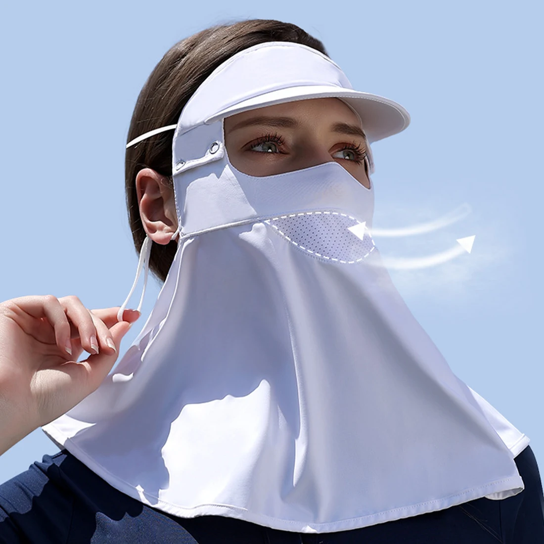 

Summer New Ice Silk Sunscreen Mask Women's Outdoor Full Face Sunshade Hat Lightweight And Breathable Face Gini Mask UPF50+
