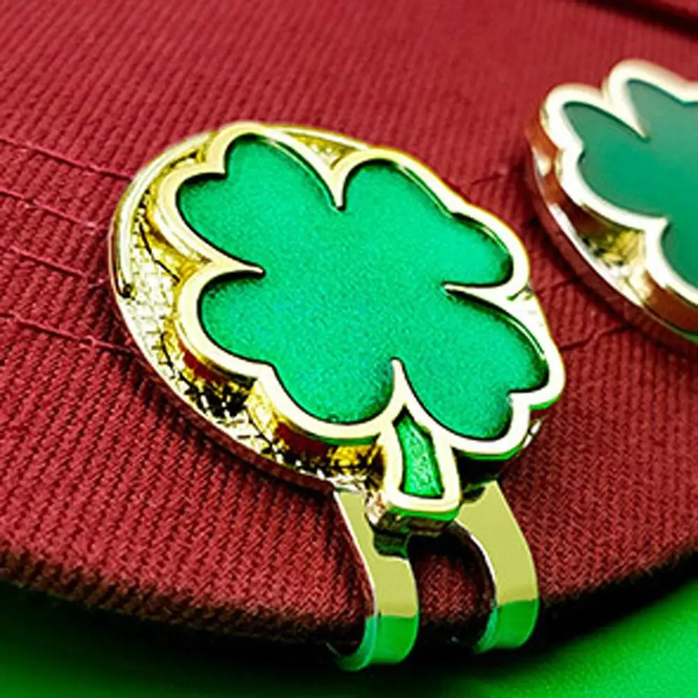 

Electroplated Gold Golf Equipment Lucky Grass Ball Token Hat Clip Golf Cap Clip Golf Ball Marker Four Leaf Clover Golf Hat Clip